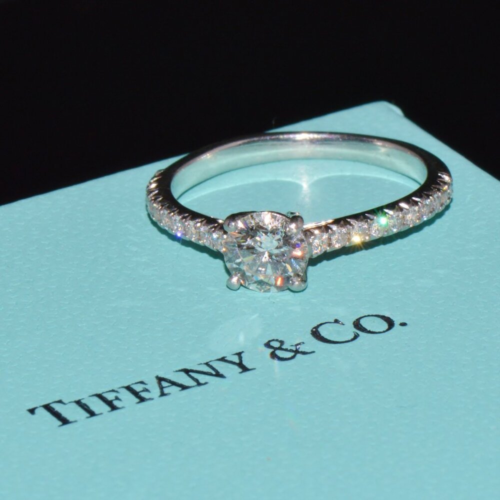 Genuine Tiffany & Co. Natural 0.81Cts Diamond Novo 950 Platinum Engagement Ring